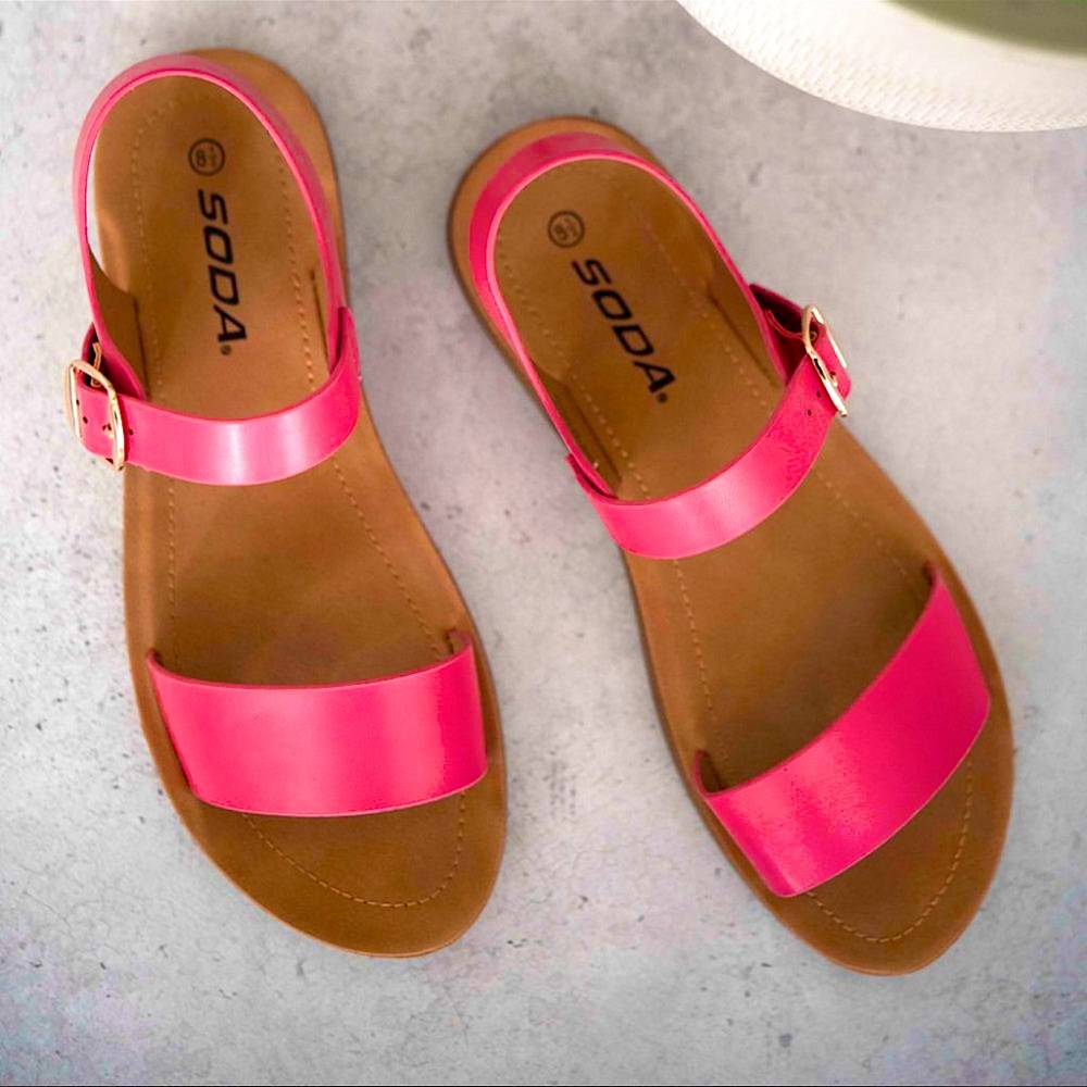 Soda Women's Hot Pink Two-Strap Sandals - Picture 3 of 4